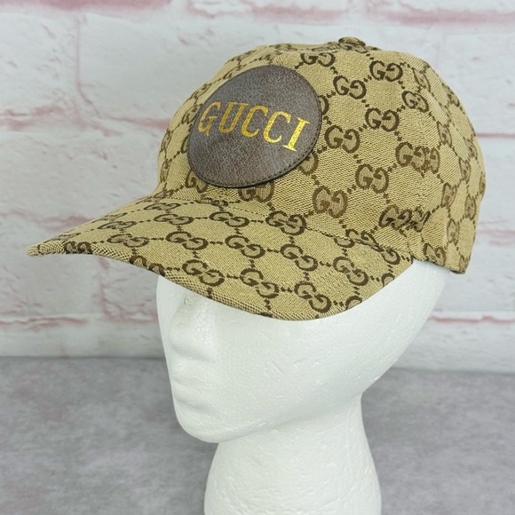 Authentic Gucci Gg Canvas Khaki Logo Patch Baseball Cap Hat Medium - Picture 2 of 13